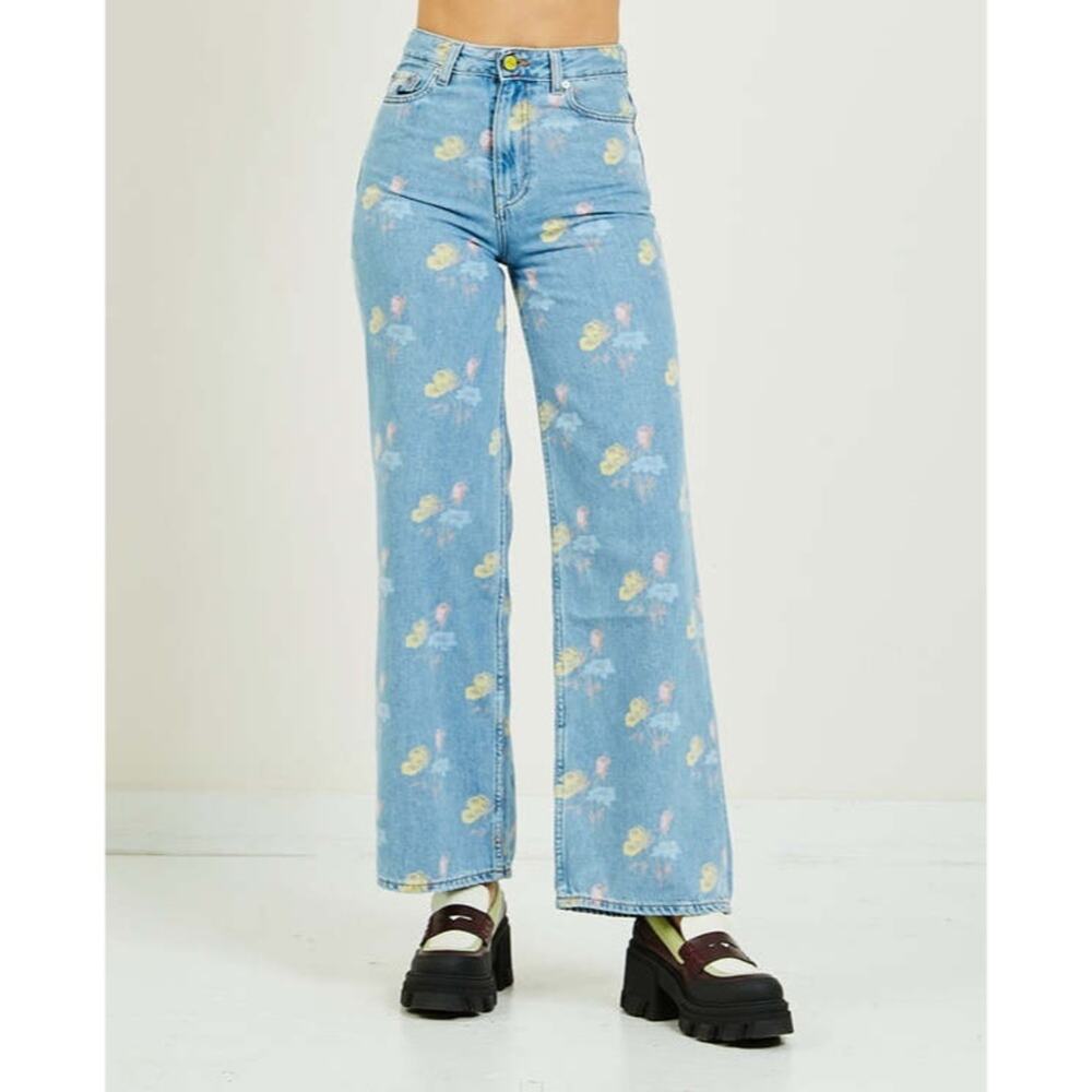 GANNI Magny Indigo Print Organic Cotton Jeans Bleach Blue - Picture 4 of 9